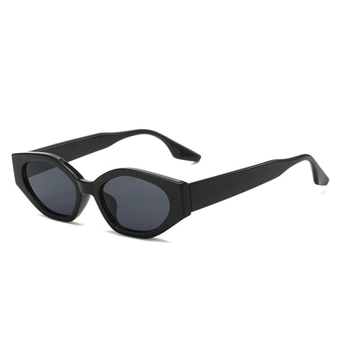 (6 PACK) Wholesale Sunglasses New Arrival Unique Small Cat Eye Fashion Women 2023 - BulkSunglassesWholesale.com - Shiny Black Frame Black Lens