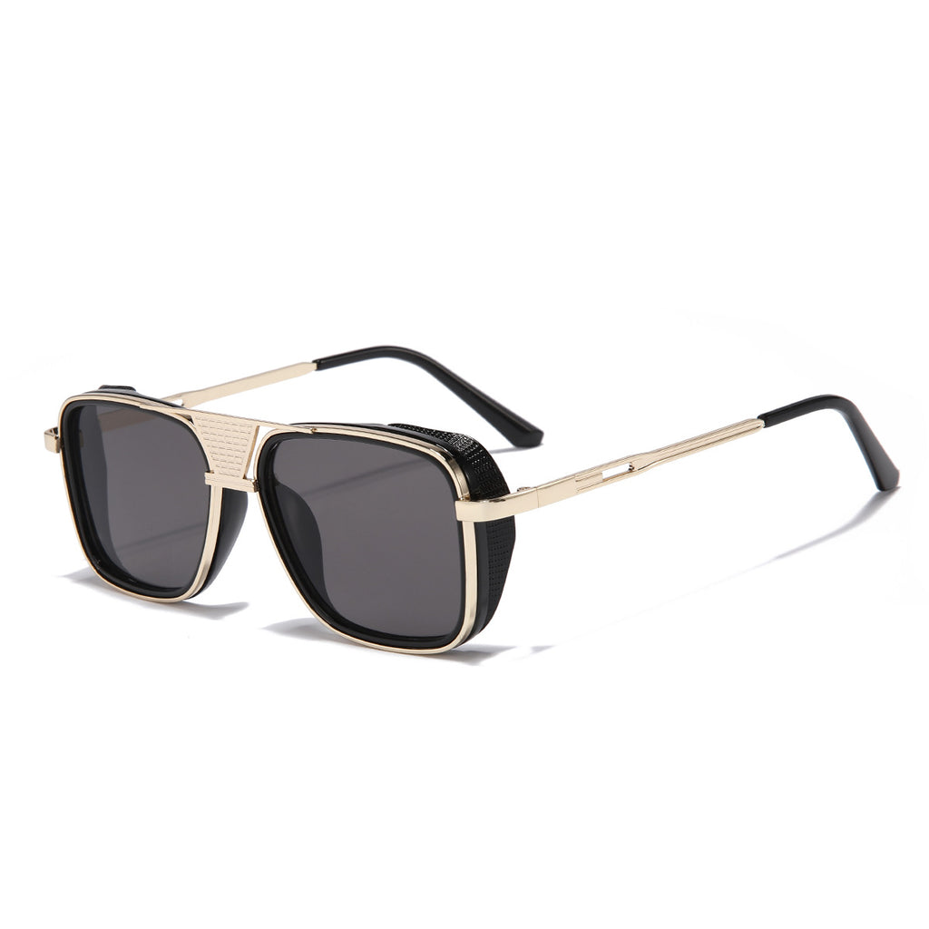(6 PACK) Wholesale Sunglasses Vintage Metal Double Bridge Unisex Fashion Square Aviator Unique Punk 2023 - BulkSunglassesWholesale.com - Gold Frame Black Black Lens Gradient
