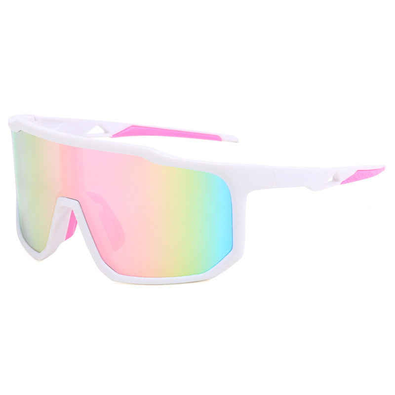 (12 PACK) Wholesale Sports Sunglasses Unisex Outdoor Sport Cycling Oversized New Arrival 2023 - BulkSunglassesWholesale.com - White Frame Pink Mirrored