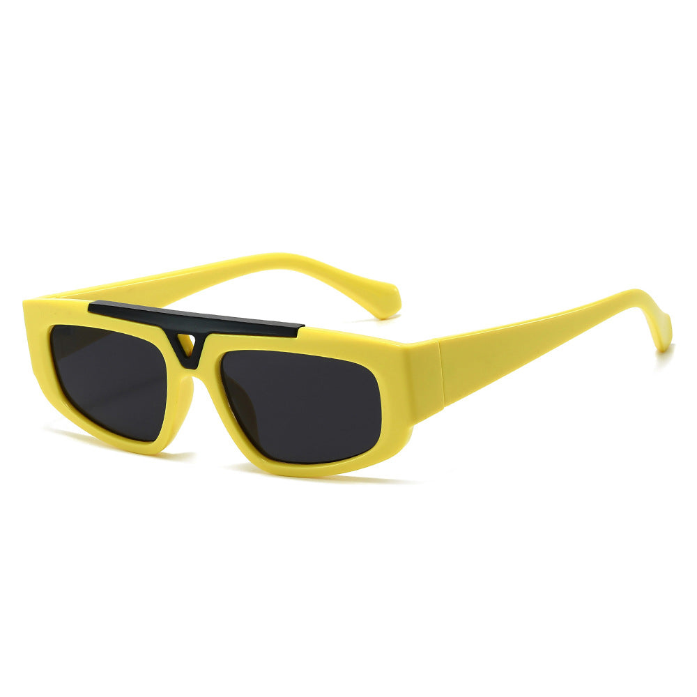 (6 PACK) Wholesale Sunglasses New Arrival Small Fashion Unique Metal Hollow 2023 - BulkSunglassesWholesale.com - Yellow Frame Black Lens