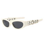 (6 PACK) Wholesale Sunglasses New Arrival Ninja Star Fashion Small Cat Eye Star Fashion 2024 - BulkSunglassesWholesale.com - Beige White Frame Black Lens