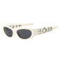 (6 PACK) Wholesale Sunglasses New Arrival Ninja Star Fashion Small Cat Eye Star Fashion 2024 - BulkSunglassesWholesale.com - Beige White Frame Black Lens
