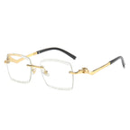 (6 PACK) Wholesale Sunglasses Fashion Rimless Cut Edge Chamfer Women New Arrival Unique Leopard Head Street Trendy 2023 - BulkSunglassesWholesale.com - Gold Frame White