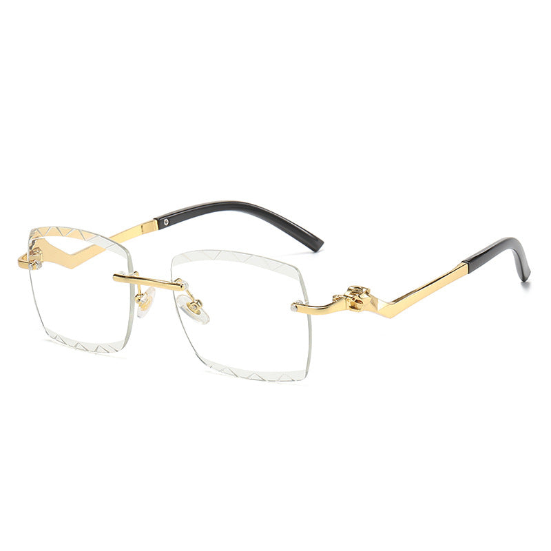 (6 PACK) Wholesale Sunglasses Fashion Rimless Cut Edge Chamfer Women New Arrival Unique Leopard Head Street Trendy 2023 - BulkSunglassesWholesale.com - Gold Frame White