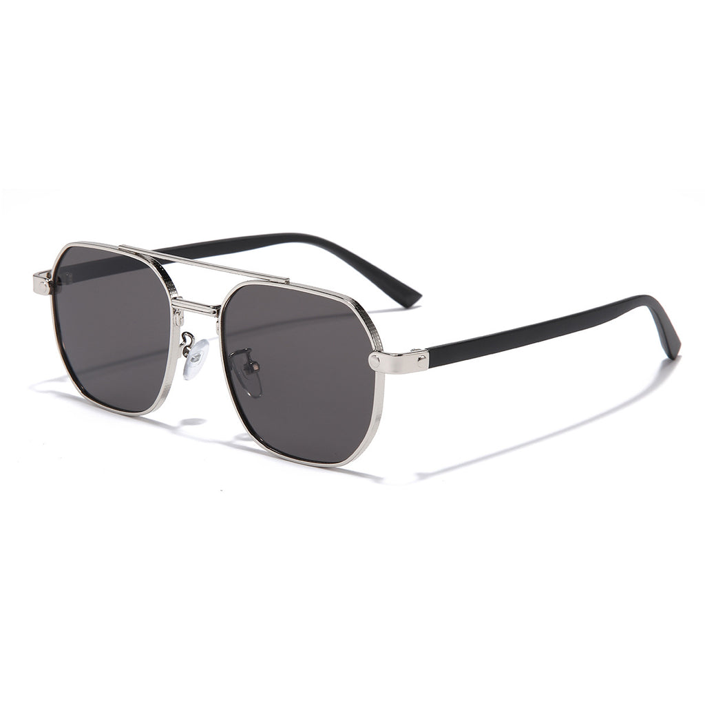 (6 PACK) Wholesale Sunglasses New Arrival Metal Double Bridge Men Oversized Women 2023 - BulkSunglassesWholesale.com - Silver Frame Black Black Lens Gradient