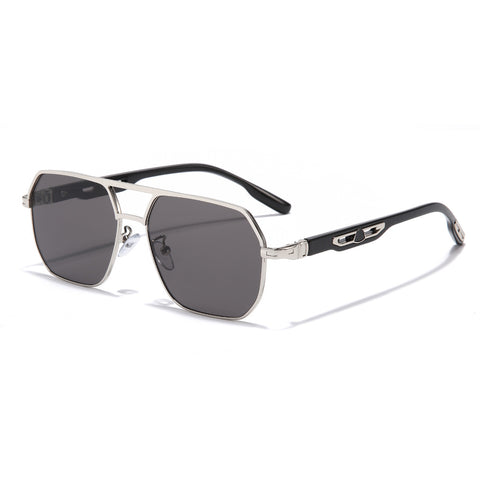 (6 PACK) Wholesale Sunglasses New Arrival Polygon Double Bridge Unisex Fashion 2023 - BulkSunglassesWholesale.com - Silver Frame Black Black Lens Gradient