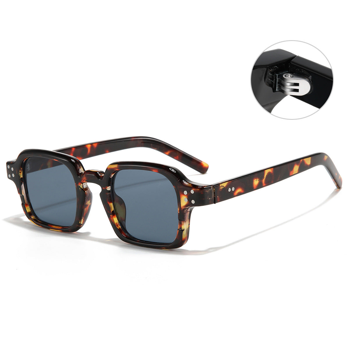 (6 PACK) Wholesale Sunglasses Vintage Square Trendy Women 2023 - BulkSunglassesWholesale.com - Leopard Print Frame Black Grey