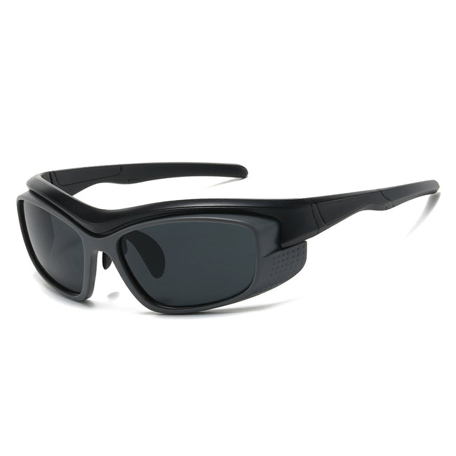 (6 PACK) Wholesale Sunglasses New Arrival Sport Women Outdoor Cycling 2023 - BulkSunglassesWholesale.com - Black Temple Grey Frame Black Lens Hover Image