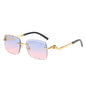 (6 PACK) Wholesale Sunglasses Fashion Rimless Cut Edge Chamfer Women New Arrival Unique Leopard Head Street Trendy 2023 - BulkSunglassesWholesale.com - Gold Frame Blue Pink