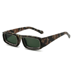 (6 PACK) Wholesale Sunglasses New Arrival Square Unique Metal Fashion 2024 - BulkSunglassesWholesale.com - Leopard Print Frame Green Lens