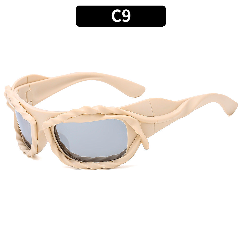 (6 PACK) Wholesale Sunglasses Unique Hip Hop Fashion Trendy 2023 - BulkSunglassesWholesale.com - Beige White Frame Mirrored Lens