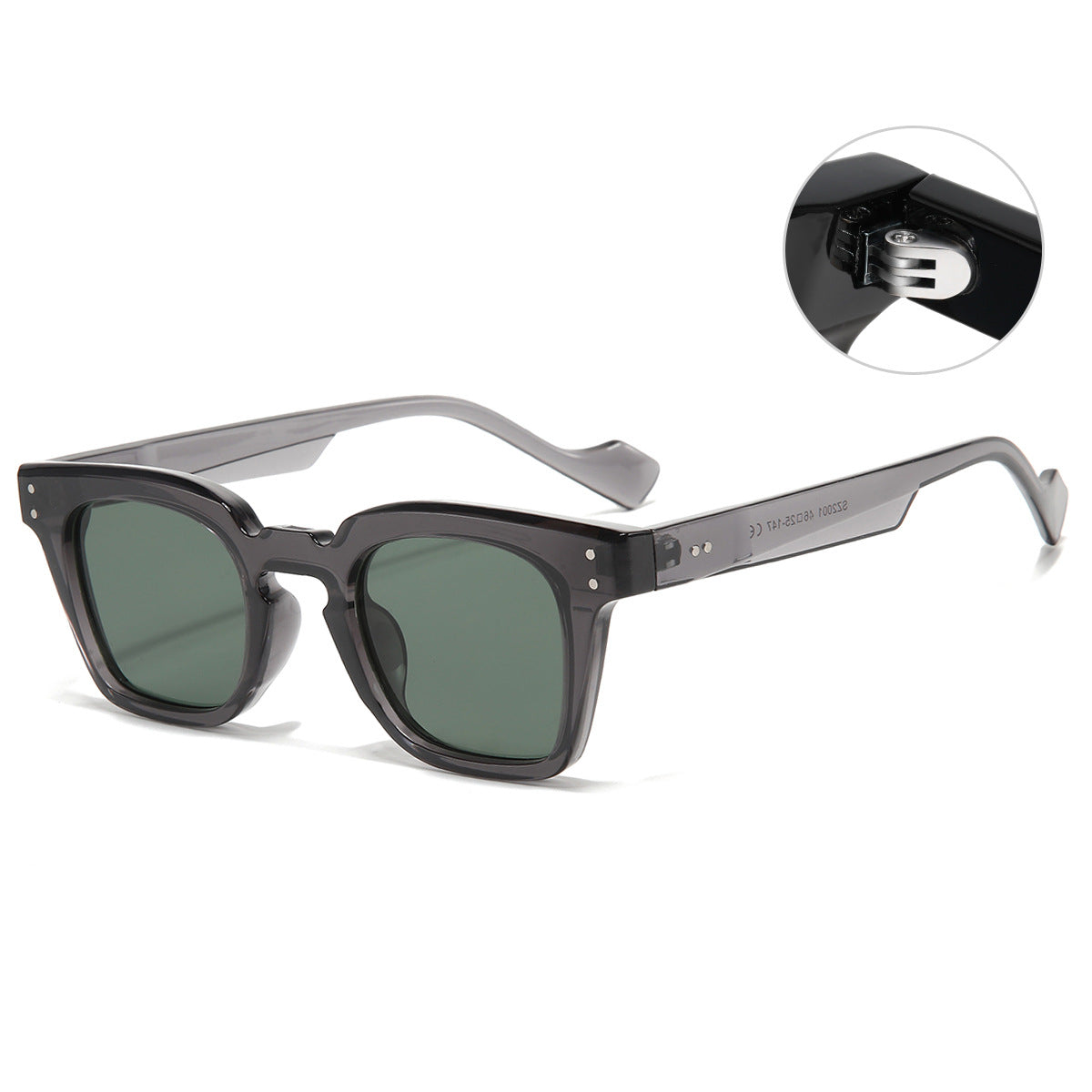 (6 PACK) Wholesale Sunglasses New Arrival Square Women Vintage Fashion Rivet 2023 - BulkSunglassesWholesale.com - Clear Grey Frame Green