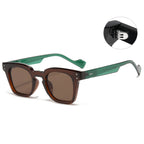 (6 PACK) Wholesale Sunglasses New Arrival Square Women Vintage Fashion Rivet 2023 - BulkSunglassesWholesale.com - Tea Frame Green Temple Black Grey