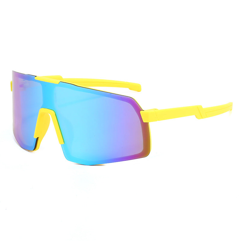 (12 PACK) Wholesale Sports Sunglasses Outdoor Kids Sport Unique Windproof New Arrival Fashion Cycling 2023 - BulkSunglassesWholesale.com - Yellow Frame Blue Mirrored