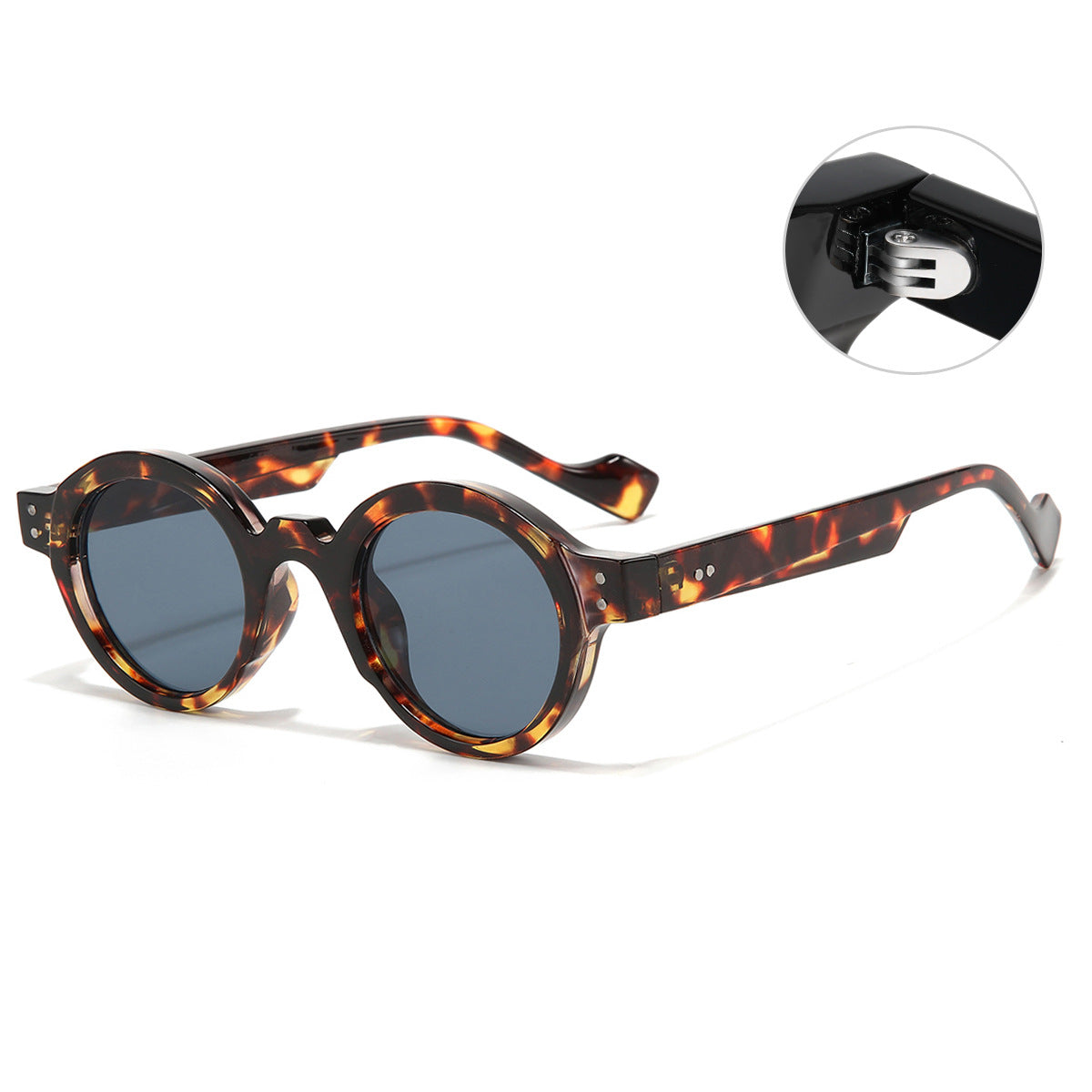 (6 PACK) Wholesale Sunglasses New Arrival Round Vintage Small 2023 - BulkSunglassesWholesale.com - Leopard Print Frame Black Grey