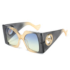 (6 PACK) Wholesale Sunglasses New Arrival Square Unique Oversized Fashion Tai Chi Creative Women 2023 - BulkSunglassesWholesale.com - Grey Tea Frame Blue Yellow Lens