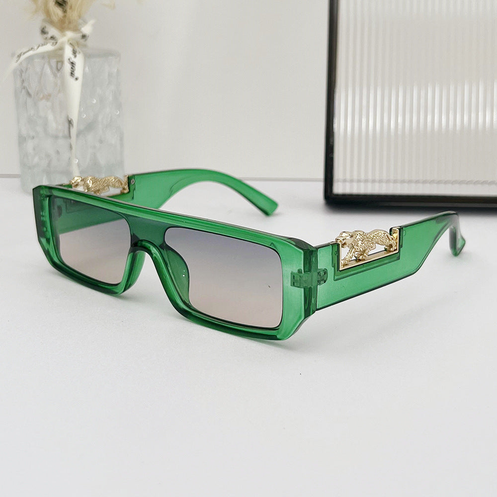 (6 PACK) Wholesale Sunglasses Small Vintage Square Trendy One Piece Unique 2024 - BulkSunglassesWholesale.com - Green Frame Gradient Black Lens
