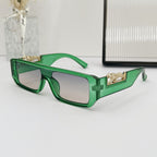 (6 PACK) Wholesale Sunglasses Small Vintage Square Trendy One Piece Unique 2024 - BulkSunglassesWholesale.com - Green Frame Gradient Black Lens