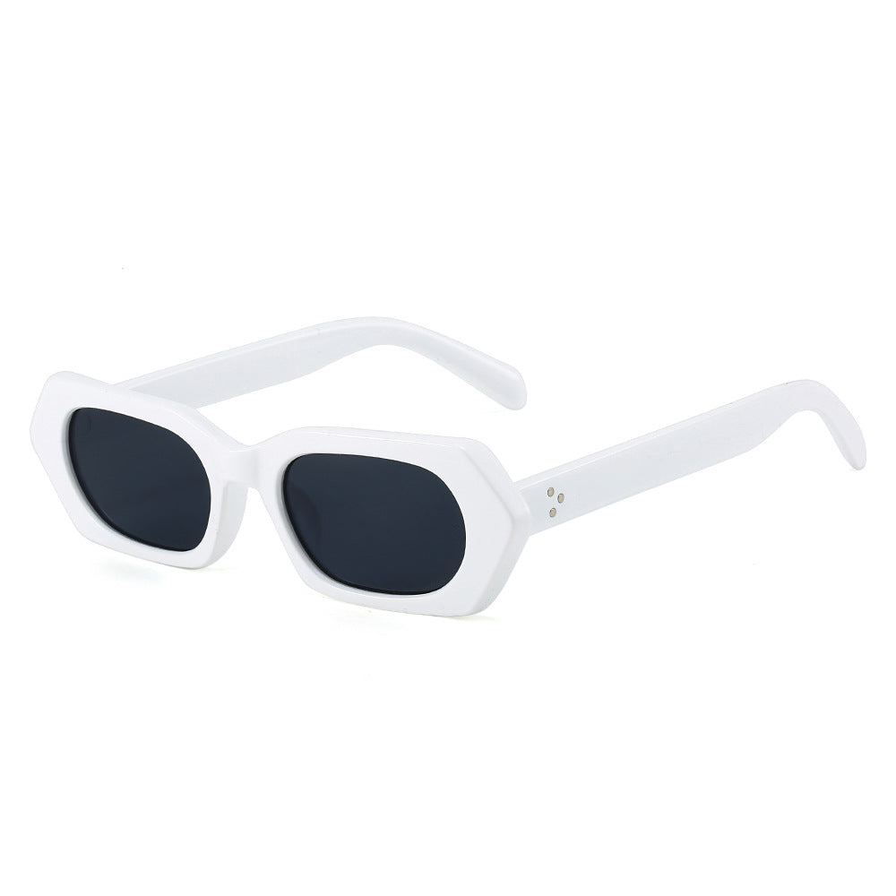 (6 PACK) Wholesale Sunglasses New Arrival Polygon Unique Fashion Women 2023 - BulkSunglassesWholesale.com - White Frame Black Lens