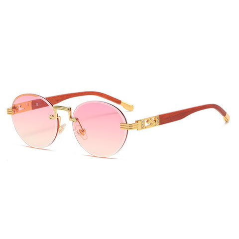 (6 PACK) Wholesale Sunglasses Round Cut Edge Metal New Arrival Rhinestone Street Trendy 2023 - BulkSunglassesWholesale.com - Gold Frame Gradient Pink