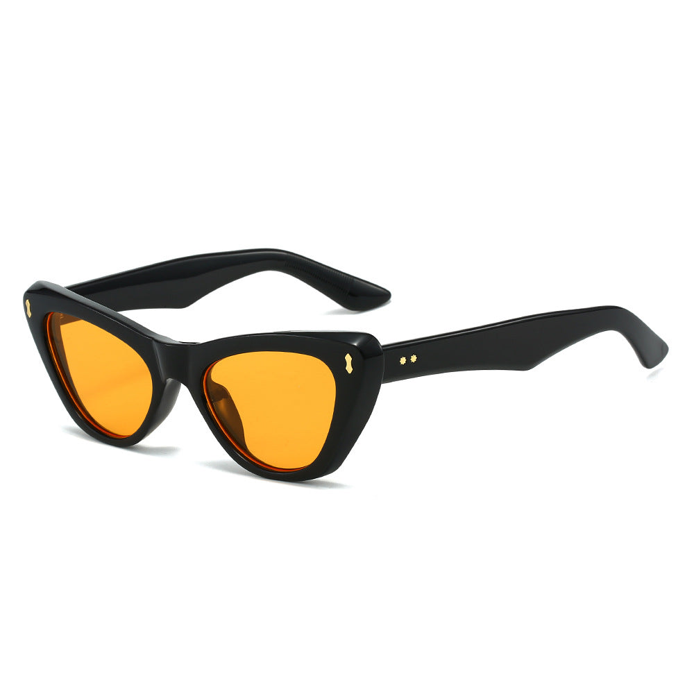(6 PACK) Wholesale Sunglasses New Arrival Cat Eye Fashion Women 2023 - BulkSunglassesWholesale.com - Black Frame Orange Lens