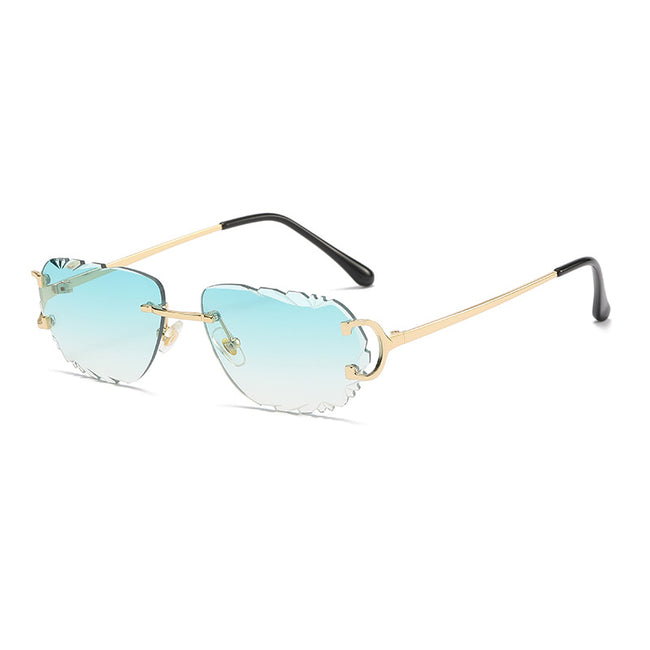 (6 PACK) Wholesale Sunglasses Cut Edge Rimless New Arrival Colorful Unique Street Trendy 2023 - BulkSunglassesWholesale.com - Gold Frame Gradient Green Hover Image