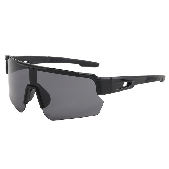 (12 PACK) Wholesale Sports Sunglasses New Arrival Outdoor Sport Cycling Fashion 2023 - BulkSunglassesWholesale.com - Black Frame Black Lens Hover Image