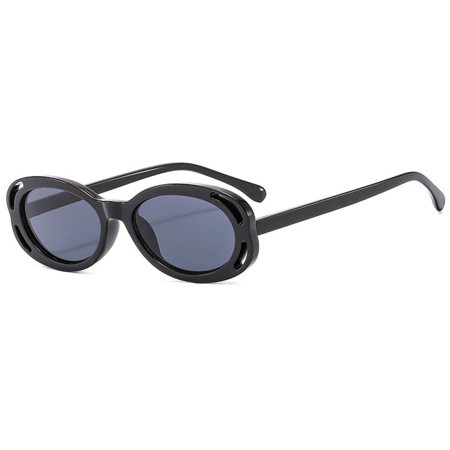 (6 PACK) Wholesale Sunglasses New Arrival Oval Unique Hollow 2023 - BulkSunglassesWholesale.com - Shiny Black Hover Image