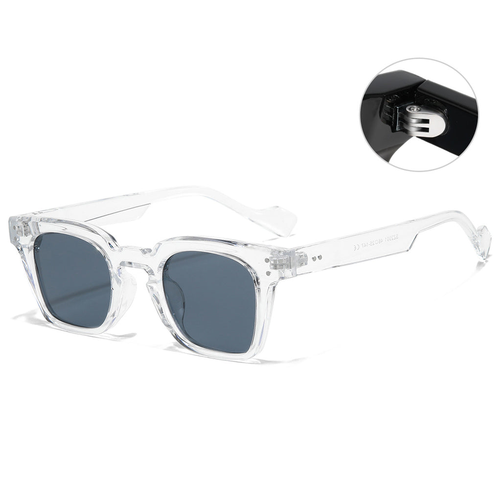 (6 PACK) Wholesale Sunglasses New Arrival Square Women Vintage Fashion Rivet 2023 - BulkSunglassesWholesale.com - Transparent Frame Black Grey