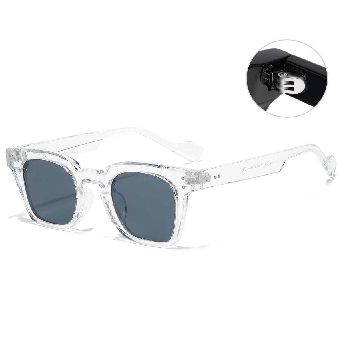 (6 PACK) Wholesale Sunglasses New Arrival Square Women Vintage Fashion Rivet 2023 - BulkSunglassesWholesale.com - Transparent Frame Black Grey