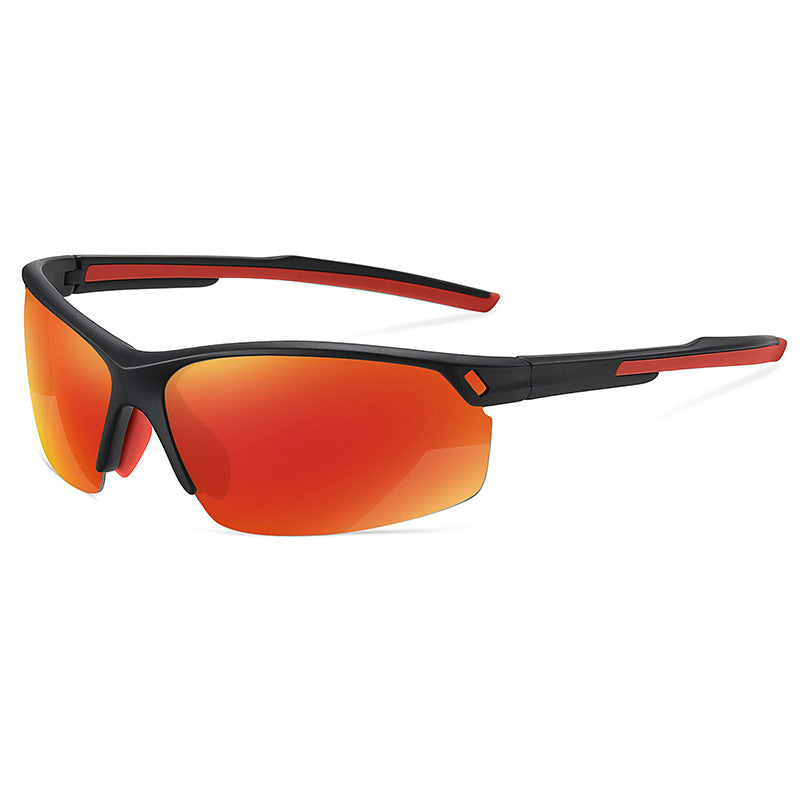 (6 PACK) Wholesale Sports Sunglasses 2023 - BulkSunglassesWholesale.com - Black Frame Orange Red Lens