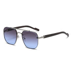 (6 PACK) Wholesale Sunglasses New Arrival Wood Grain Double Bridge Cut Edge Unisex Trendy 2023 - BulkSunglassesWholesale.com - Silver Frame Grey Blue