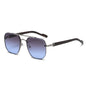 (6 PACK) Wholesale Sunglasses New Arrival Wood Grain Double Bridge Cut Edge Unisex Trendy 2023 - BulkSunglassesWholesale.com - Silver Frame Grey Blue