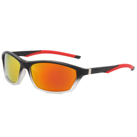 (12 PACK) Wholesale Sports Sunglasses 2023 - BulkSunglassesWholesale.com - Black Clear Frame Red Mirrored
