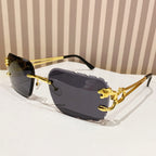 (6 PACK) Wholesale Sunglasses New Arrival Cut Edge Square Rimless Fashion Trendy Women 2024 - BulkSunglassesWholesale.com - Gold Frame Black Lens