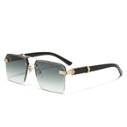 (6 PACK) Wholesale Sunglasses Double Bridge Cut Edge Rimless Women Square New Arrival Trendy 2023 - BulkSunglassesWholesale.com - Black Gold Frame Gradient Green Frame