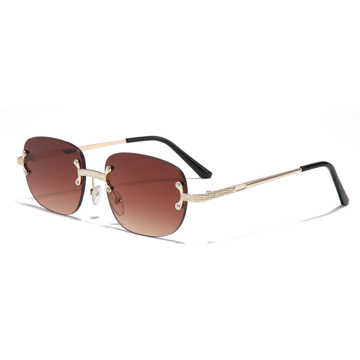 (6 PACK) Wholesale Sunglasses Vintage Small Oval Women Rimless Fashion New Arrival 2023 - BulkSunglassesWholesale.com - Gold Frame Gradient Tea