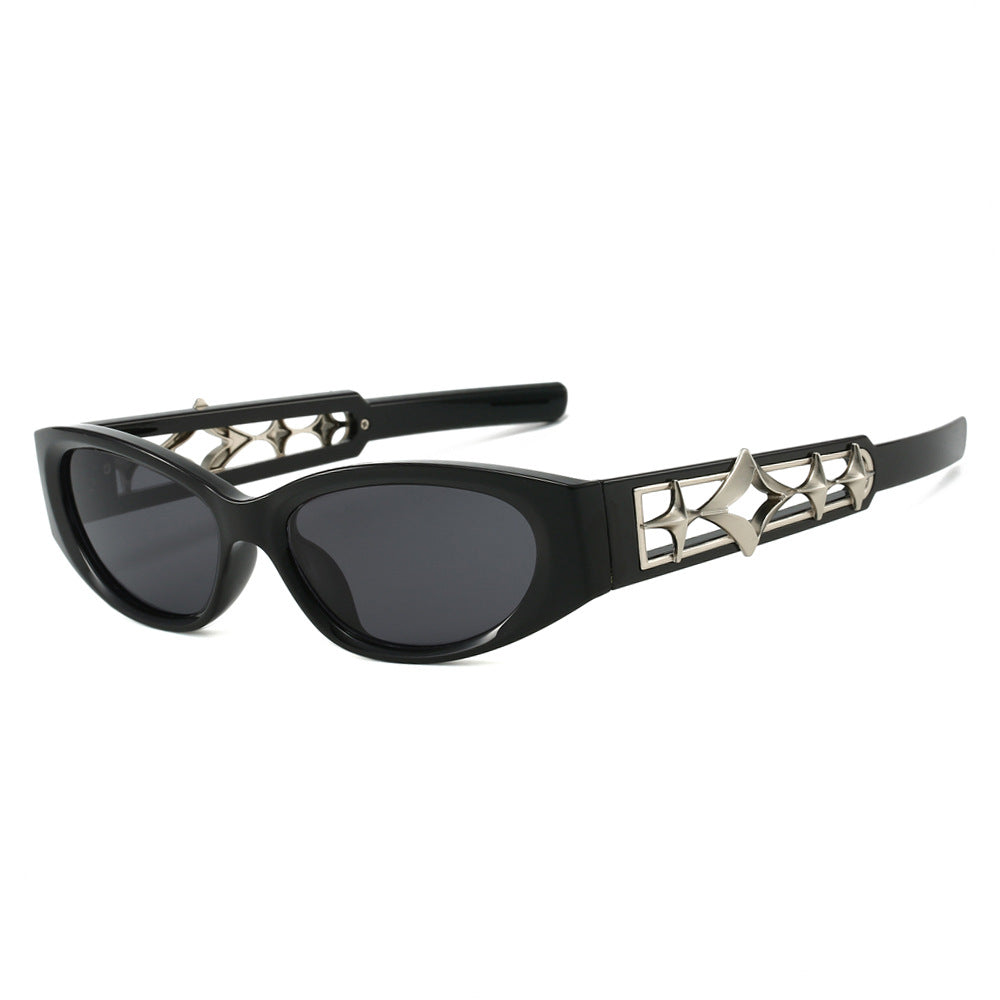 (6 PACK) Wholesale Sunglasses New Arrival Ninja Star Fashion Small Cat Eye Star Fashion 2024 - BulkSunglassesWholesale.com - Black Frame Black Lens