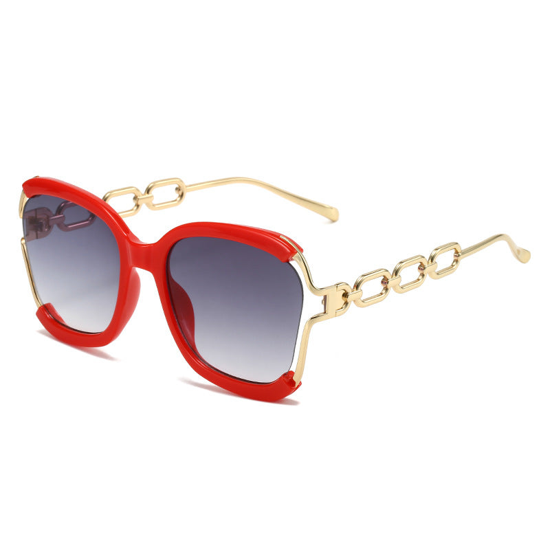 (6 PACK) Wholesale Sunglasses New Arrival Street Fashion Trendy Metal Hollow 2023 - BulkSunglassesWholesale.com - Red Frame Gradient Black Lens