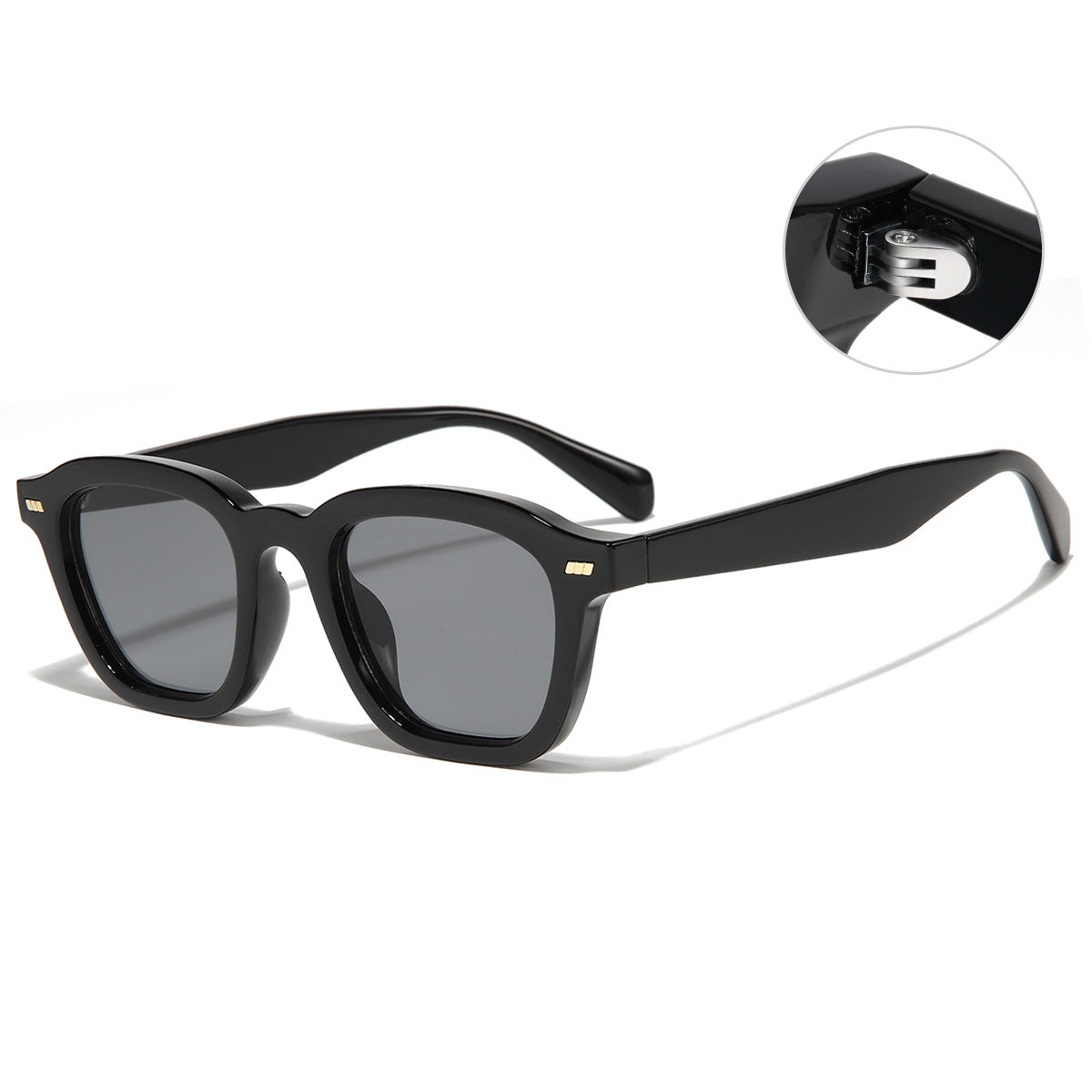 (6 PACK) Wholesale Sunglasses New Arrival Men Women Vintage Rivet Square 2023 - BulkSunglassesWholesale.com - Shiny Black Frame Black Grey