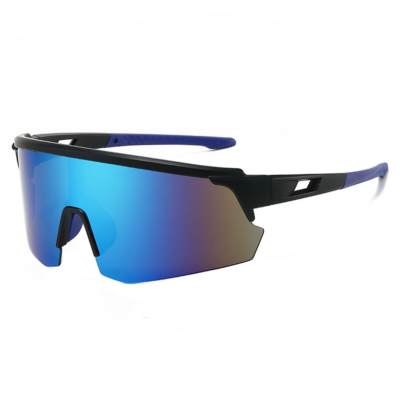 (12 PACK) Wholesale Sports Sunglasses New Arrival Outdoor Windproof Unisex Cycling Sport 2024 - BulkSunglassesWholesale.com - Matt Black Blue