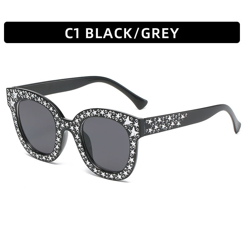 (6 PACK) Wholesale Sunglasses Fashion New Arrival Oversized Square Unique Rhinestone 2023 - BulkSunglassesWholesale.com - Black Frame Black Lens