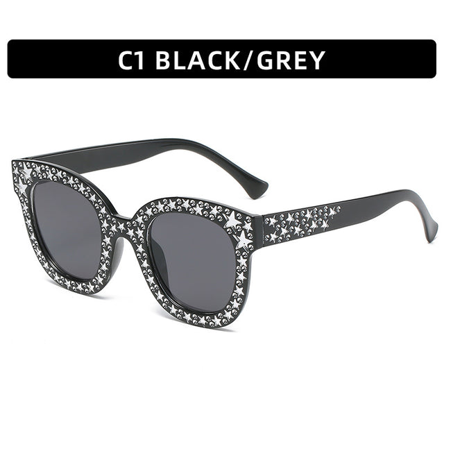 (6 PACK) Wholesale Sunglasses Fashion New Arrival Oversized Square Unique Rhinestone 2023 - BulkSunglassesWholesale.com - Black Frame Black Lens Hover Image