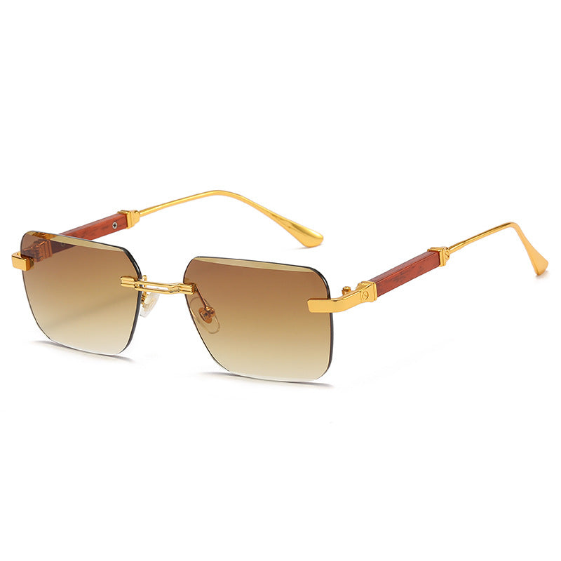 (6 PACK) Wholesale Sunglasses Cut Edge Fashion Rimless New Arrival Trendy Unisex 2023 - BulkSunglassesWholesale.com - Gold Frame Gradient Tea