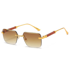 (6 PACK) Wholesale Sunglasses Cut Edge Fashion Rimless New Arrival Trendy Unisex 2023 - BulkSunglassesWholesale.com - Gold Frame Gradient Tea