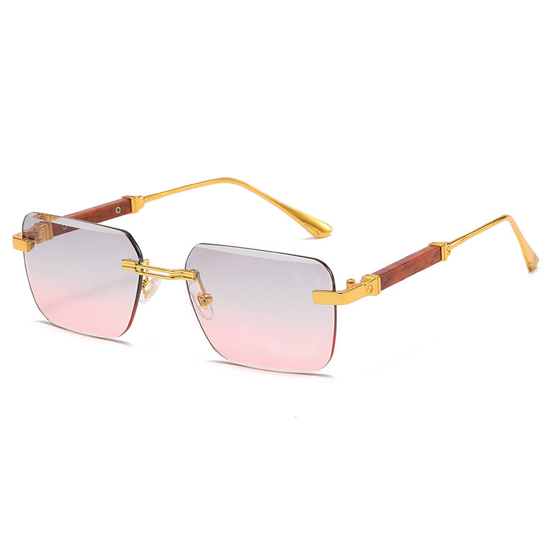 (6 PACK) Wholesale Sunglasses Cut Edge Fashion Rimless New Arrival Trendy Unisex 2023 - BulkSunglassesWholesale.com - Gold Frame Grey Pink