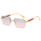 (6 PACK) Wholesale Sunglasses Cut Edge Fashion Rimless New Arrival Trendy Unisex 2023 - BulkSunglassesWholesale.com - Gold Frame Grey Pink