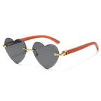 (6 PACK) Wholesale Sunglasses Trendy Rimless Cut Edge New Arrival Heart Colorful 2024 - BulkSunglassesWholesale.com - Gold Frame Black Grey