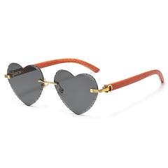 (6 PACK) Wholesale Sunglasses Trendy Rimless Cut Edge New Arrival Heart Colorful 2024 - BulkSunglassesWholesale.com - Gold Frame Black Grey