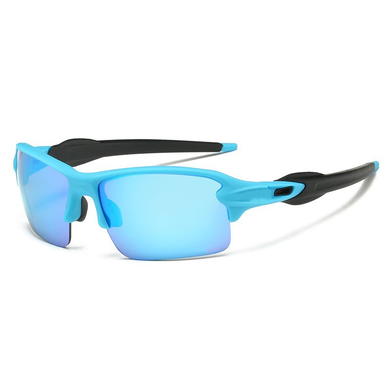 (12 PACK) Wholesale Sports Sunglasses 2023 - BulkSunglassesWholesale.com - Blue Frame Blue Mirrored Black Temple